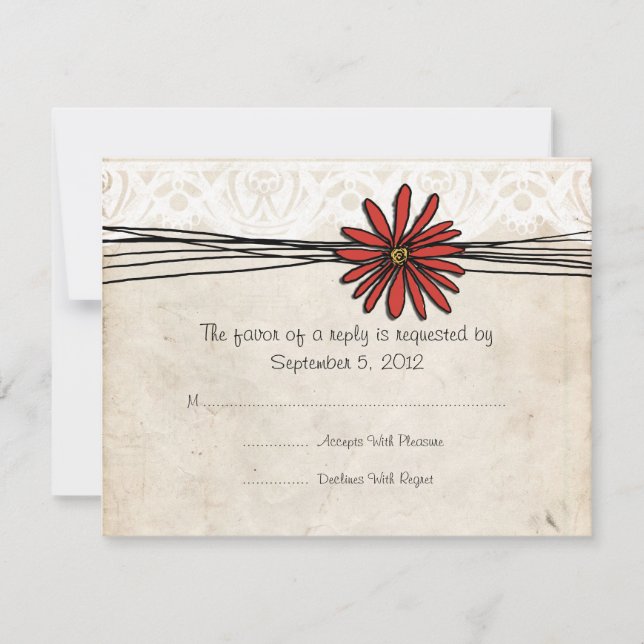 Vintage Red Daisy Wedding RSVP (Anverso)