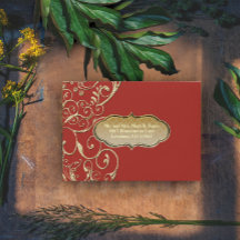 Vintage Red Gold Swirl Wedding RSVP
