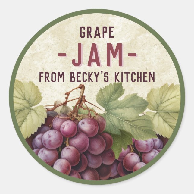 Vintage Red Grape Jam Canning pegatinas (Anverso)