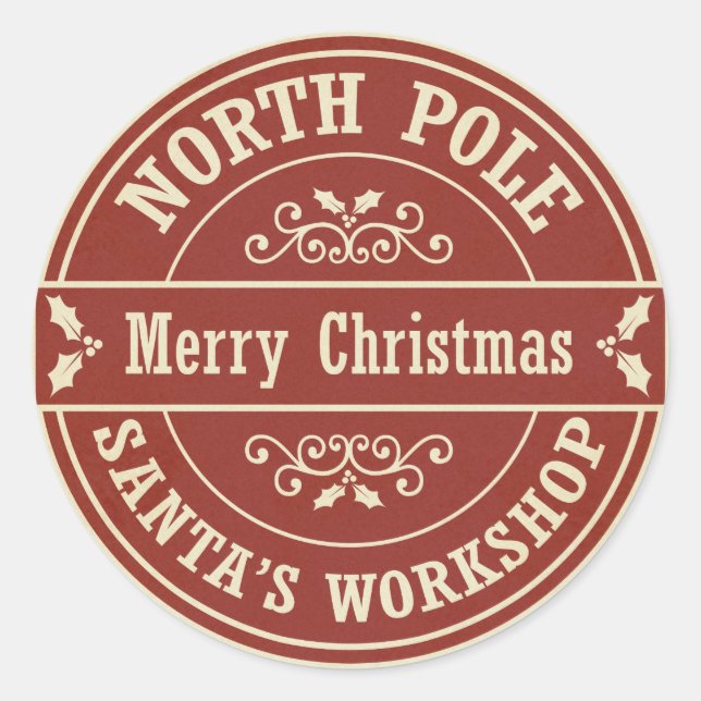 Vintage red Merry Christmas North Pole pegatina (Anverso)
