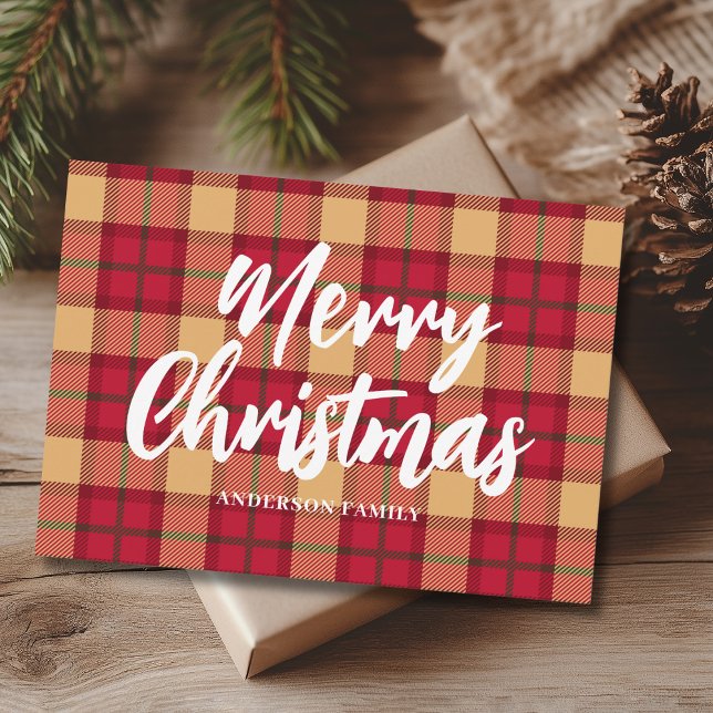 Vintage Red Plaid Personalizado Feliz Navidad (Subido por el creador)