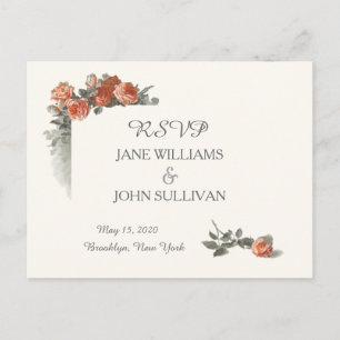 Vintage Red Roses Wedding Tarjetas RSVP