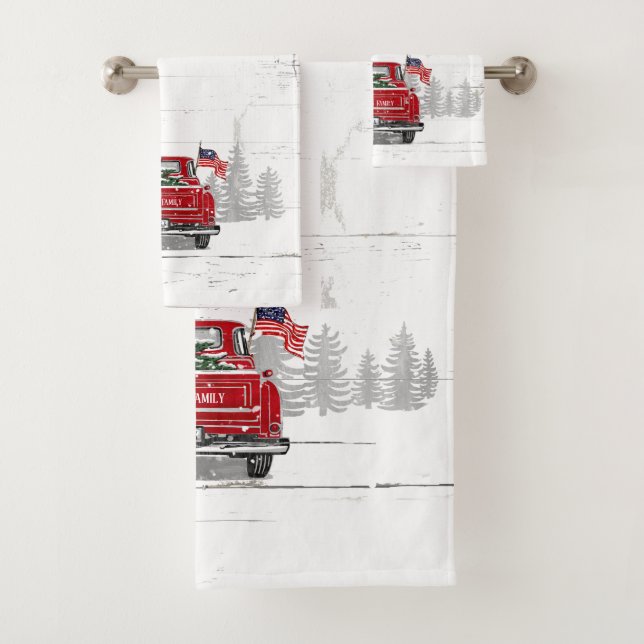 Vintage Red Truck Christmas Tree Rustic Pine Name  (In situ)