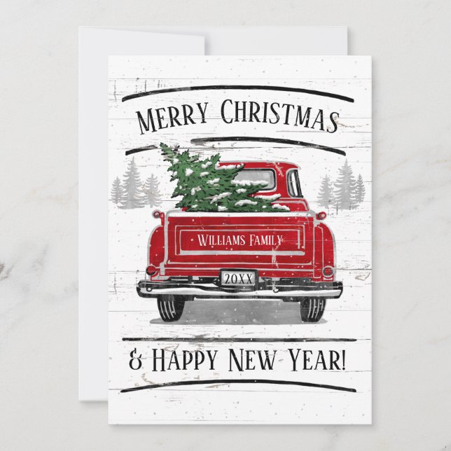 Vintage Red Truck Feliz Navidad Feliz Año Nuevo (Anverso)