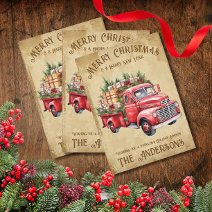 Vintage Red Truck Feliz Navidad Feliz Año Nuevo