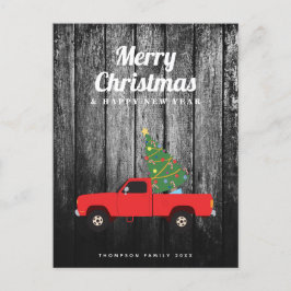 Vintage Red Truck Rustic Wood Feliz Navidad