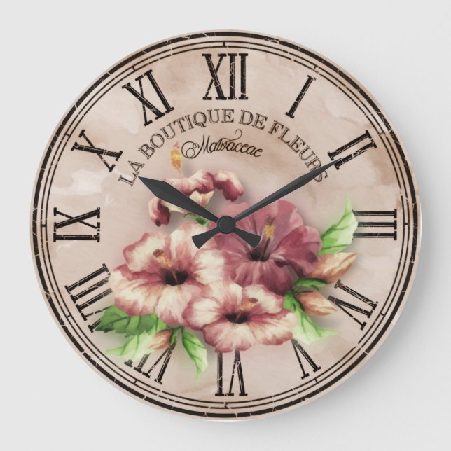 Vintage redondeado al reloj "Hibiscus" Var02 (Anverso)