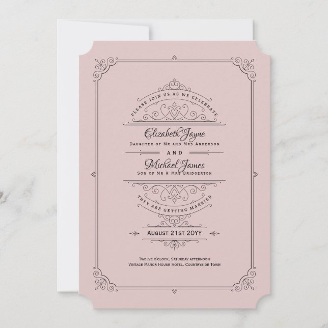 Vintage Regency Dusty Rosa Invitaciones a la boda (Anverso)