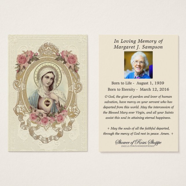 Vintage Religiosa Virgen María Funeral Católica (Anverso y reverso)