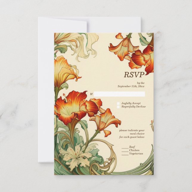 Vintage Retro Art Nouveau Botanau RSVP (Anverso)