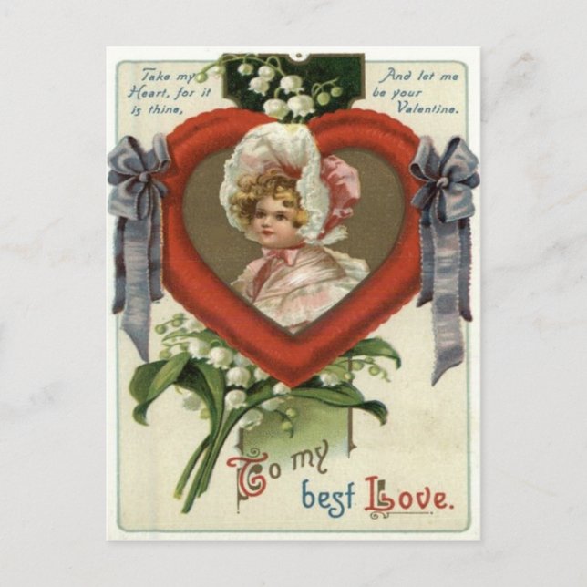 Vintage Retro Chica victoriano tarjeta Valentine (Anverso)