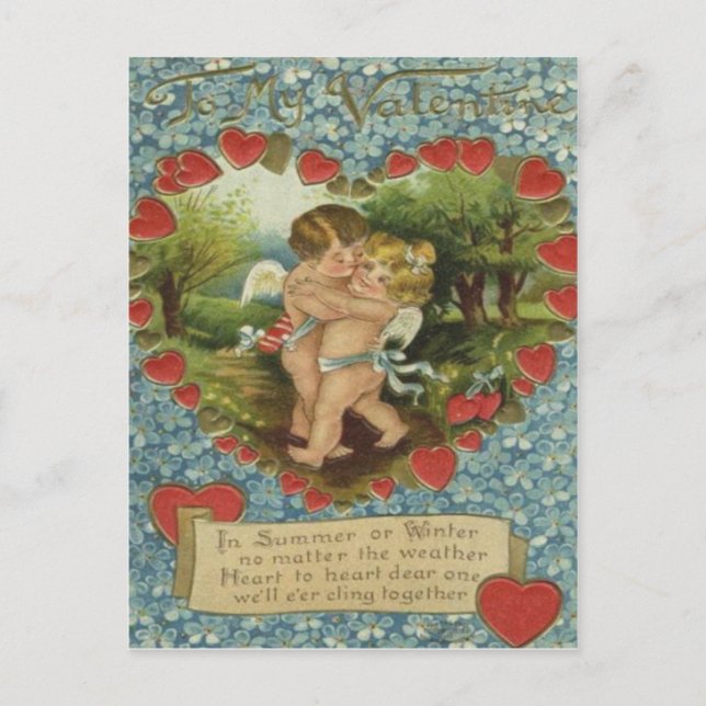 Vintage Retro Cupids Besando tarjeta de San Valent (Anverso)