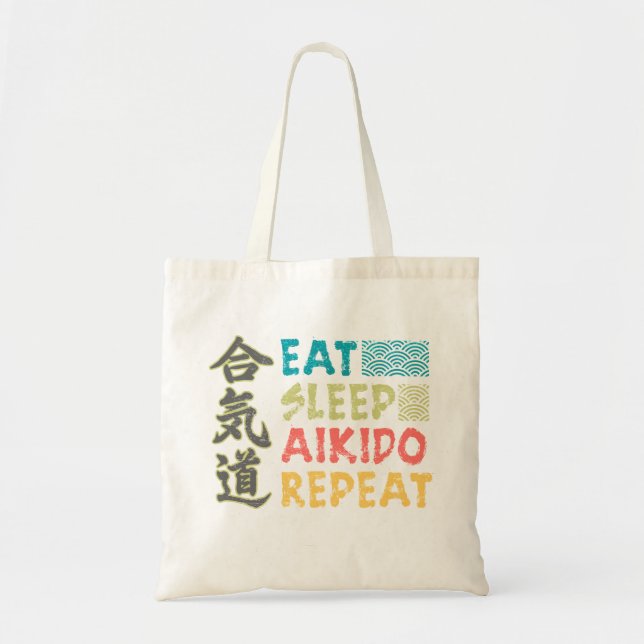 Vintage Retro Eat Sleep Aikido Repetir La Bolsa To (Frente)