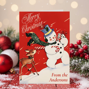 Vintage Retro Muñeco de Nieve & Ciervo Navidad Per