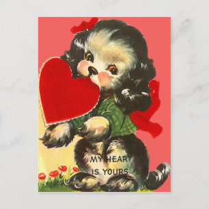 Vintage Retro Puppy Con Tarjeta De San Valentín Co