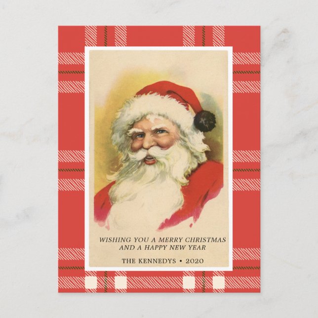 Vintage Retro Santa | Tarjeta de Navidades rojos (Anverso)