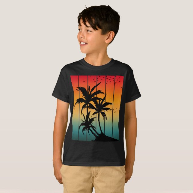 VINTAGE RETRO SUNSET PALM TREES Camiseta (Anverso completo)