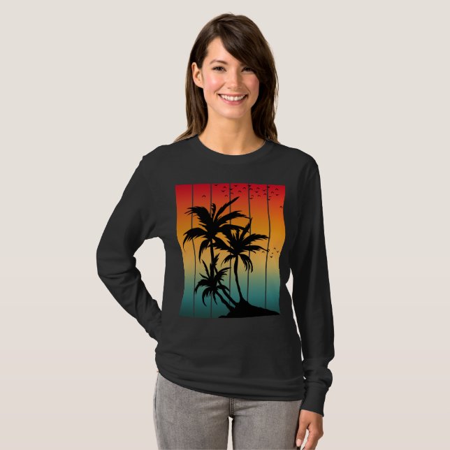 VINTAGE RETRO SUNSET PALM TREES Camiseta (Anverso completo)