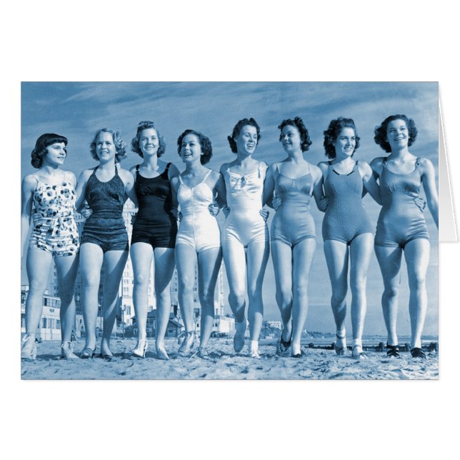 Vintage Retro Women Kitsch Surfing Beach Nueces (Anverso (Horizontal))