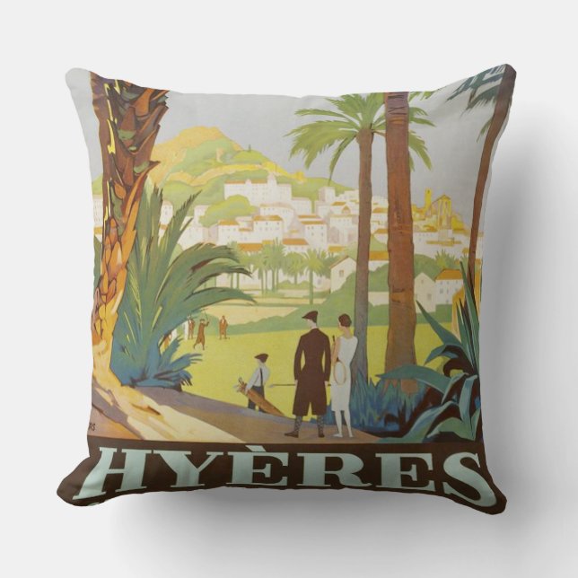 Vintage Riviera Francesa 1925 - Gran Almohada Hyer (Anverso)