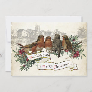 Vintage Robin Feliz Navidad Pueblo Evergreen