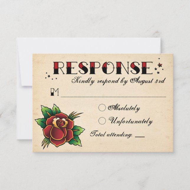 Vintage Rockabilly Tattoo Wedding RSVP (Anverso)