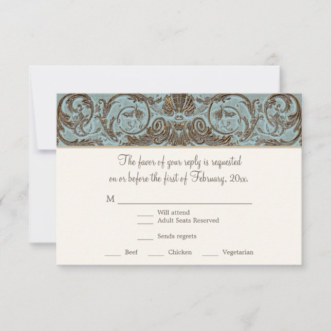 Vintage Rococo Baroque Shell Etching RSVP (Anverso)