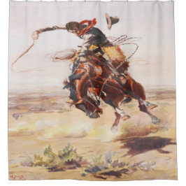 Vintage Rodeo Cowboy Bronc Rider Shower Cortina