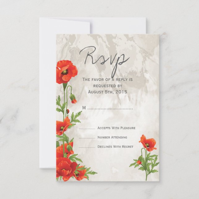 VINTAGE ROJO POPPIES WEDDING RSVP (Anverso)