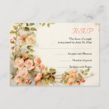 Vintage romántica pintura de la boda de rosas RSVP
