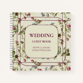 Vintage rosa garden floral boda libro de invitado