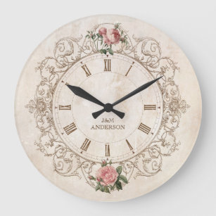 Vintage Rosas Antiguo reloj de pared francés