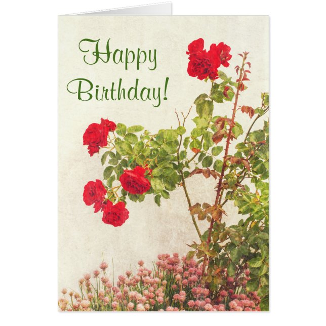 Vintage Rosas Flores Feliz Cumpleaños Card (Frente)