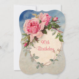 Vintage, Rosas Rosadas, Cumpleaños 90, Invitación