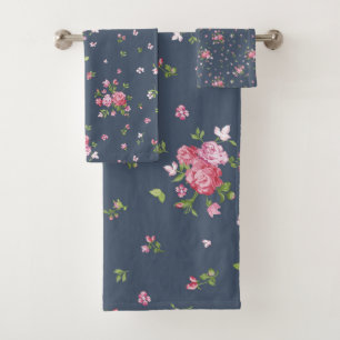 Vintage Roses Rosa Floral Patrón Azul
