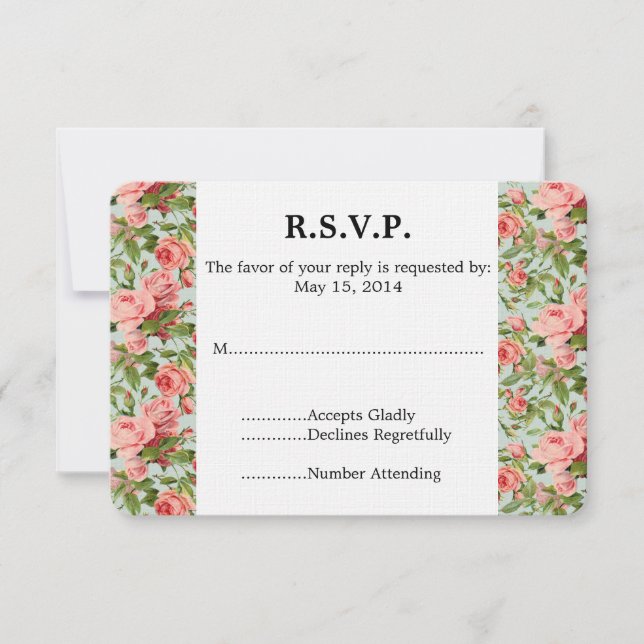 Vintage Roses rosados Wedding RSVP (Anverso)