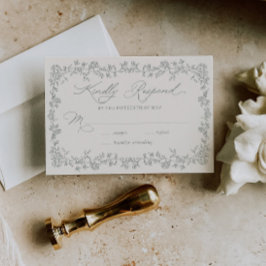 Vintage Roses Sage Floral Frame Wedding RSVP Card