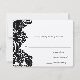 Vintage Royal Black Damask Wedding RSVP
