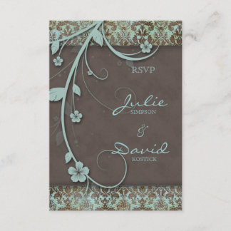 Vintage RSVP Boda Reply Card Floral Blue Brown