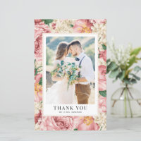 Vintage Rubor Flowers Boda Foto Tarjeta de agradec