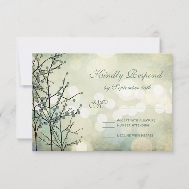 Vintage Rustic Bokeh Blossoms Boda Tarjetas RSVP (Anverso)