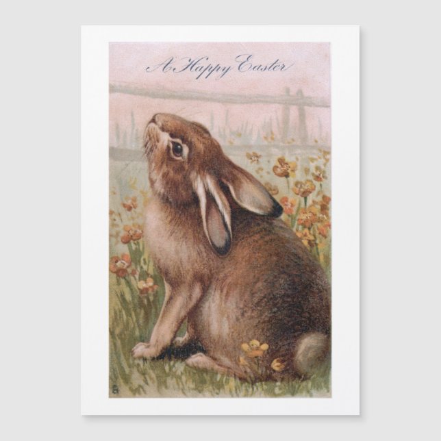 Vintage Rustic Brown Easter Bunny & Wildflowers (Anverso)