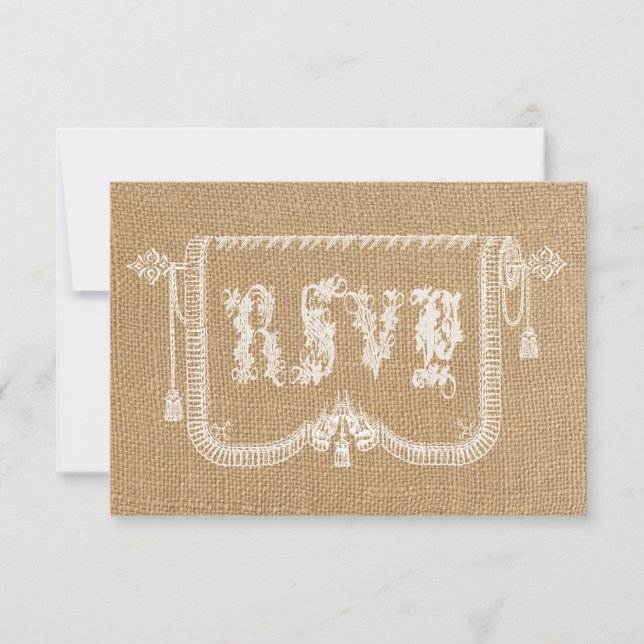 Vintage Rustic Burlap Wedding RSVP (Anverso)