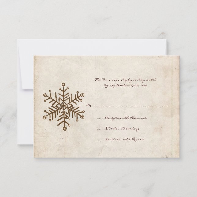 Vintage Rustic Snowflake Wedding Tarjeta RSVP (Anverso)