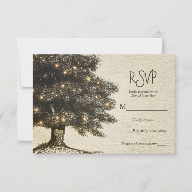 Vintage Rustic Tree & Lights Wedding RSVP (Anverso)