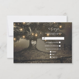 Vintage Rustic Tree & Night Lights Wedding RSVP