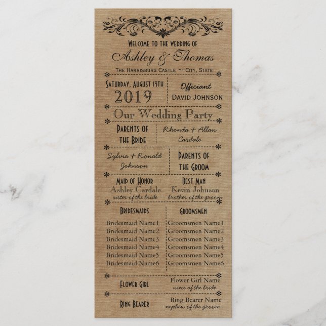 Vintage Rustic Typography Style Boda Programas (Anverso)