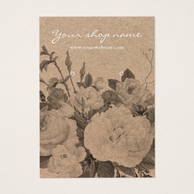 Vintage rústica kraft negro arete floral (Frente)