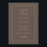 Vintage rústico 90º cumpleaños Invitaciones<br><div class="desc">Vintage rústico de 90º cumpleaños Invitaciones - Clásico y sencillo rústico Vintage de fiesta de 90º cumpleaños. El diseño es limpio y clásico con adornos y colores marrones. Personalice el nombre, fecha y detalles de sus invitaciones rústicas de 90 cumpleaños. Estas invitaciones rústicas Vintage para fiestas de 90 años pueden...</div>