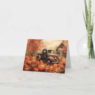 Vintage Rusty Pickup and Pumpkins Autumn Blank